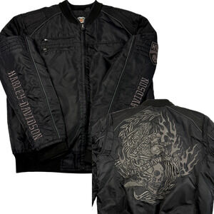 Harley-Davidson Black Bomber Jacket with Skull & Eagle Back Graphic